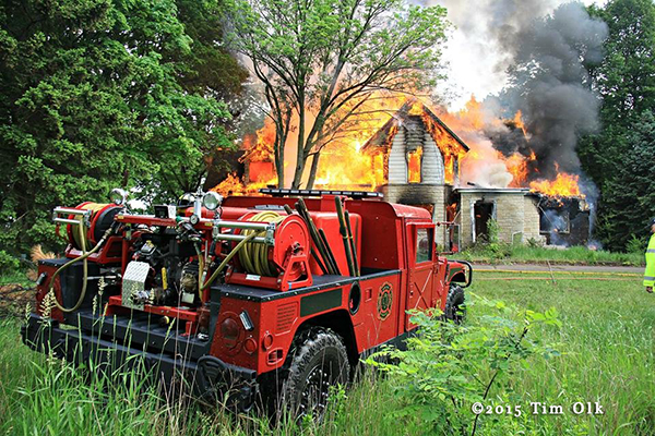 Hummer brush truck at house fire