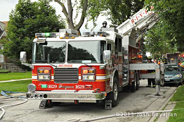Seagrave fire truck at fire scene