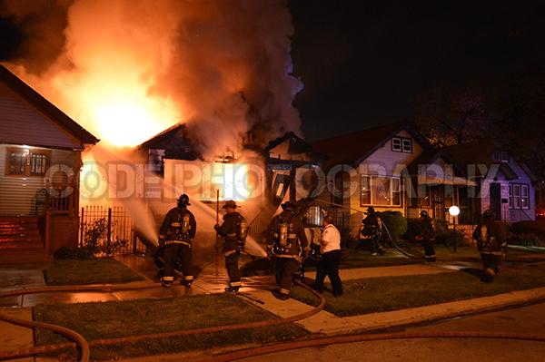 Chicago bungalow gutted by fire at night