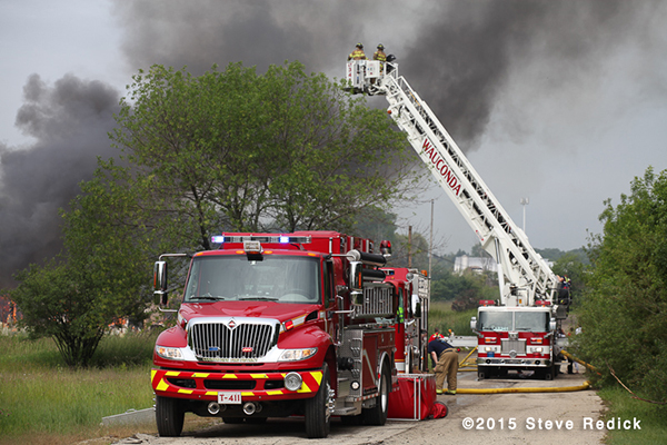 fire trucks at fire scene