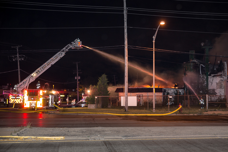 fire trucks at night fire scene