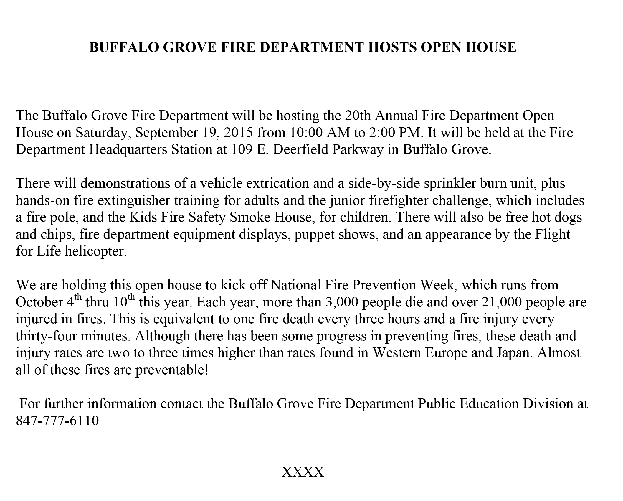 Microsoft Word - Buffalo Grove open house 2015 press release.doc