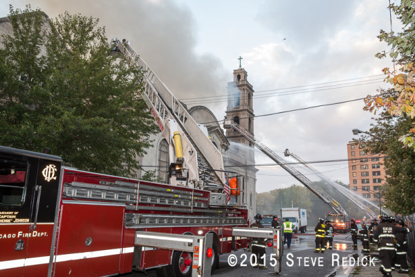 Chicago firefighters battle a church fire