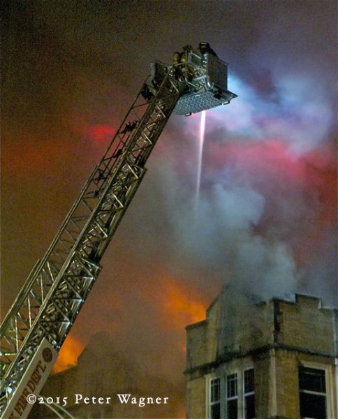 night apartment building fire scene