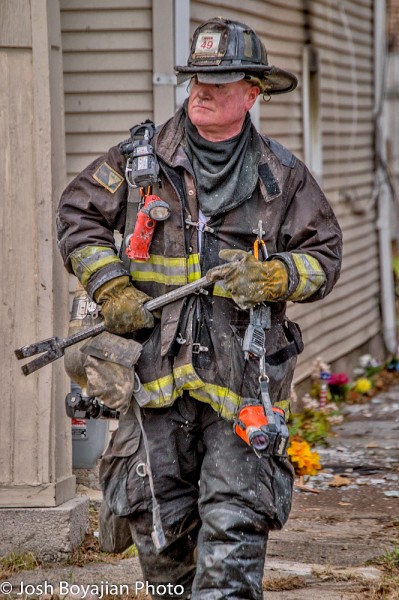 Chicago firefighter after fighting a fire