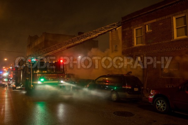 fire truck at night fire scene