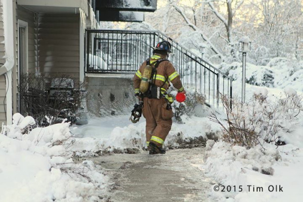 firefighter at winter fire scene
