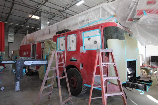 fire truck being repainted