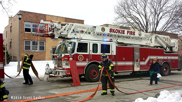Skokie fire truck at fire scene