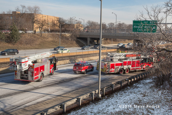 fire trucks at highway crash