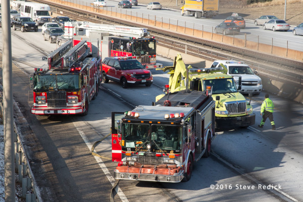 fire trucks at highway crash