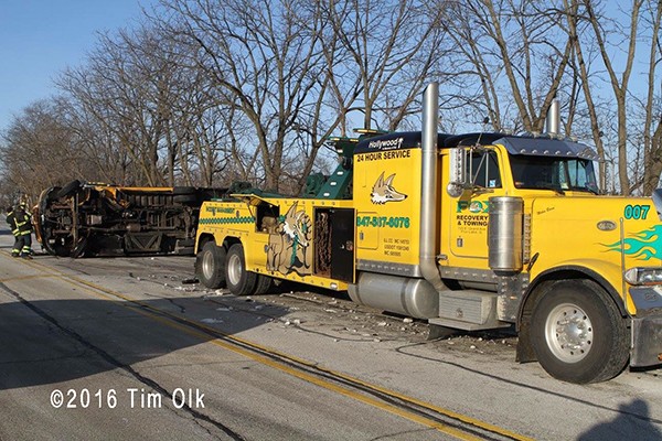 heavy wrecker tow truck at crash site