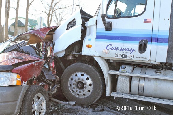 tractor-trailer crushes small SUV