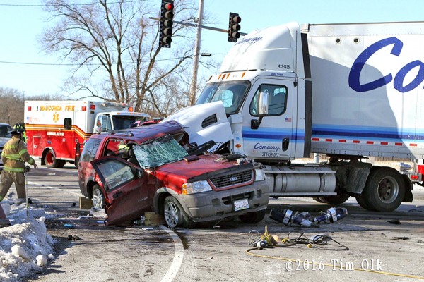 tractor-trailer crushes small SUV