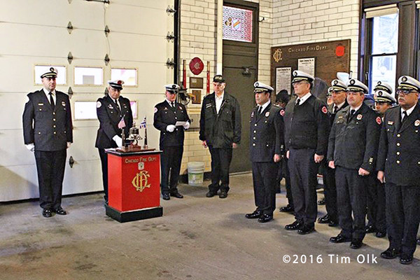 A bell-ringing ceremony was held (1/26/16) at Engine Chicago Fire Lt. Edmond Coglianese.