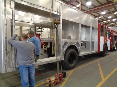 Ferrara fire engine being built