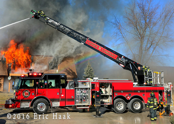 Pierce ladder truck at fire scene