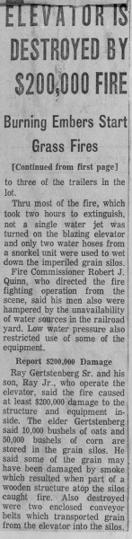 News clipping from an historic fire that destroyed a grain elevator in Chicago