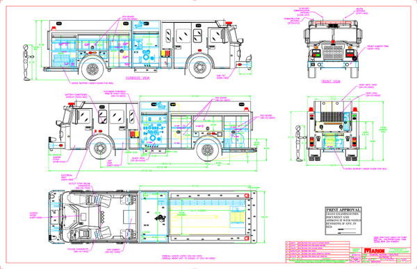 mechanical drawing of new fire engine