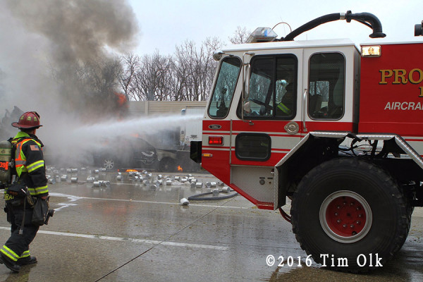 ARFF on highway with truck fire