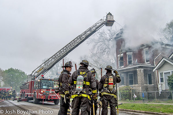 Chicago firefighters at a fire scene