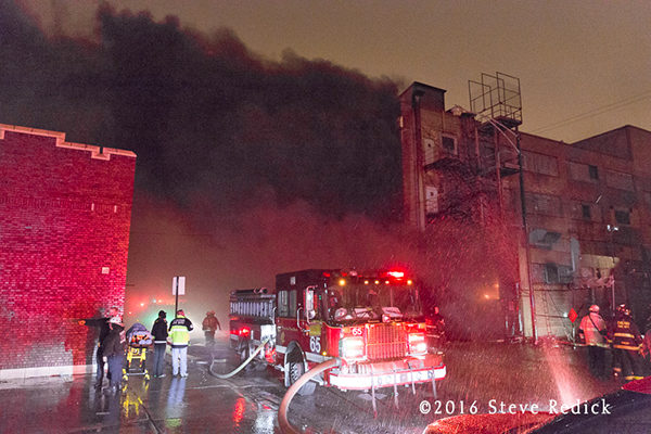 Chicago firefighters at warehouse fire