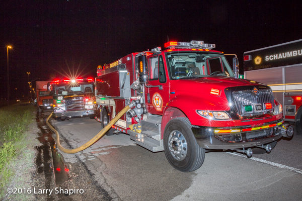 Long Grove fire department tender nursing an engine