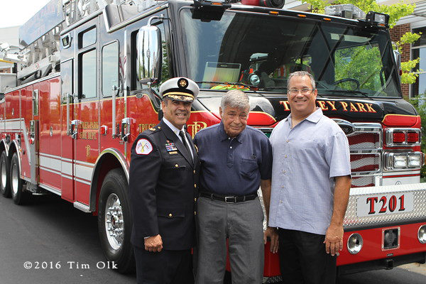 Tinley Park Fire Chief Kenneth Dunn with Chicago Fire Commissioner Jose Santiago and Steve Klotz