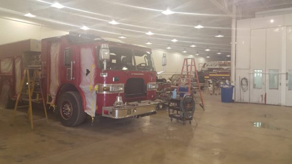 fire truck in body shop