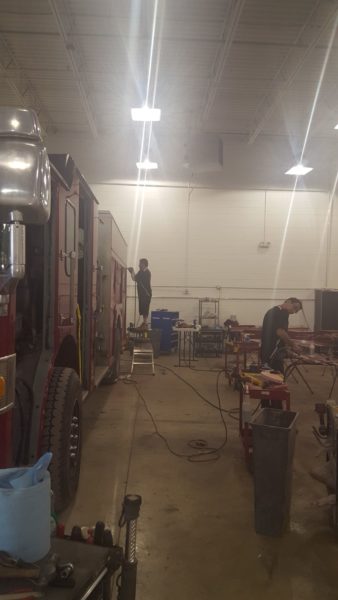 fire truck in body shop