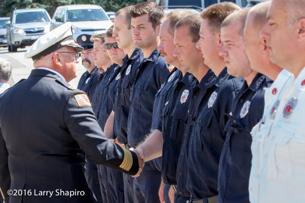 firefighters bid farewell to Prospect Heights Fire District Fire Chief Donald Gould Jr 