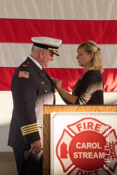 Carol Stream Fire Chief Robert Hoff being sworn in