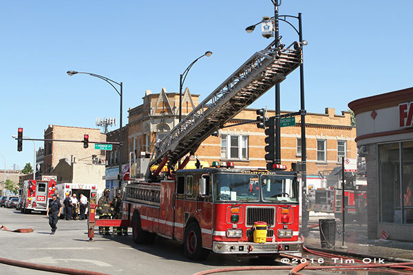 Chicago fire trucks at fire scene