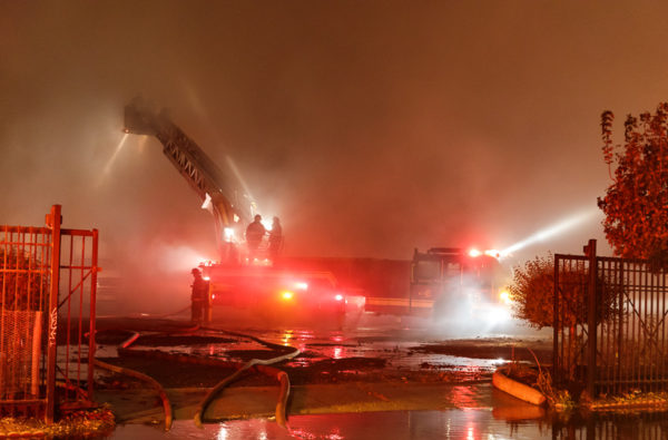 fire scene at night in Chicago