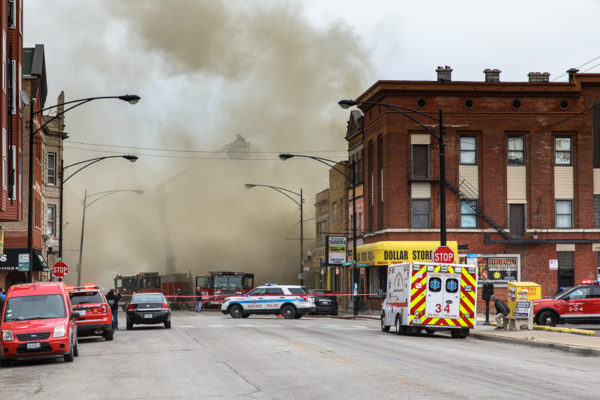 heavy smoke from building fire  in Chicago