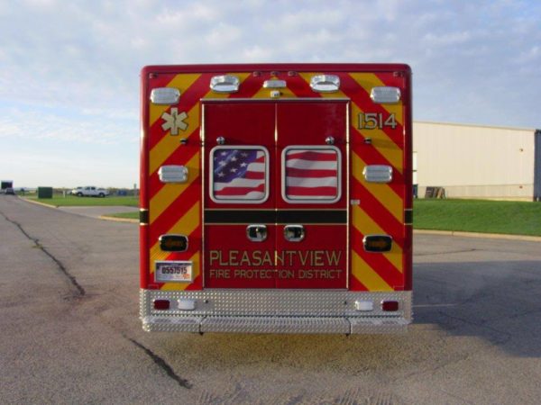 rear of new ambulance with chevron striping
