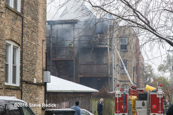 fire in the rear of an apartment building