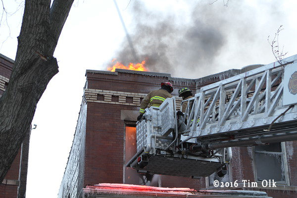 Oak Park FD tower ladder at fire scene