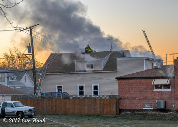 smoke from house fire at dawn