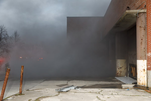 heavy smoke from warehouse fire
