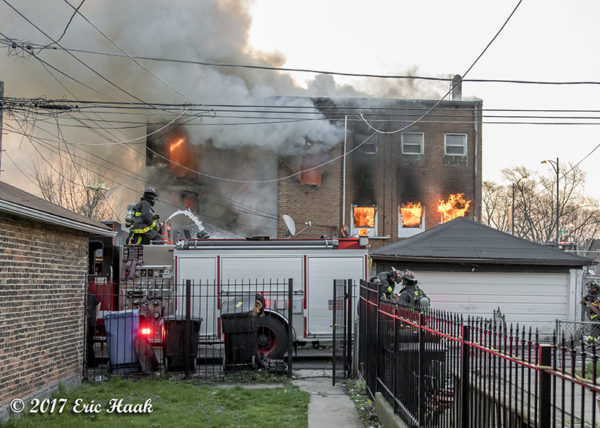 flames from house fire in Chicago