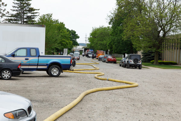 long hose lay at fire scene