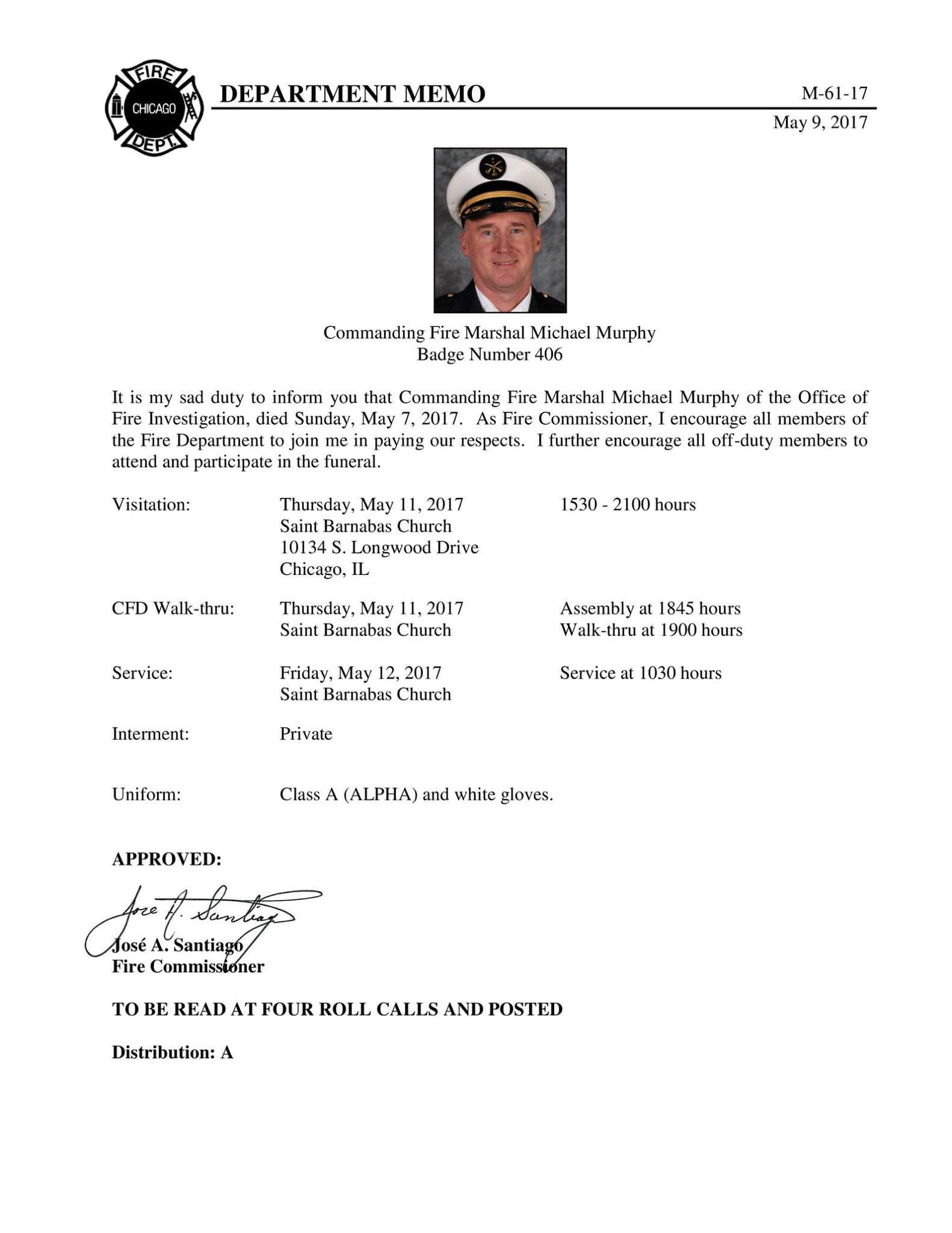 Chicago Fire Department Office of Fire Investigations Chief Michael V. Murphy