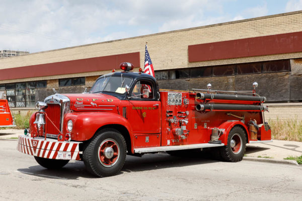 vintage B-Model Mack fire engine