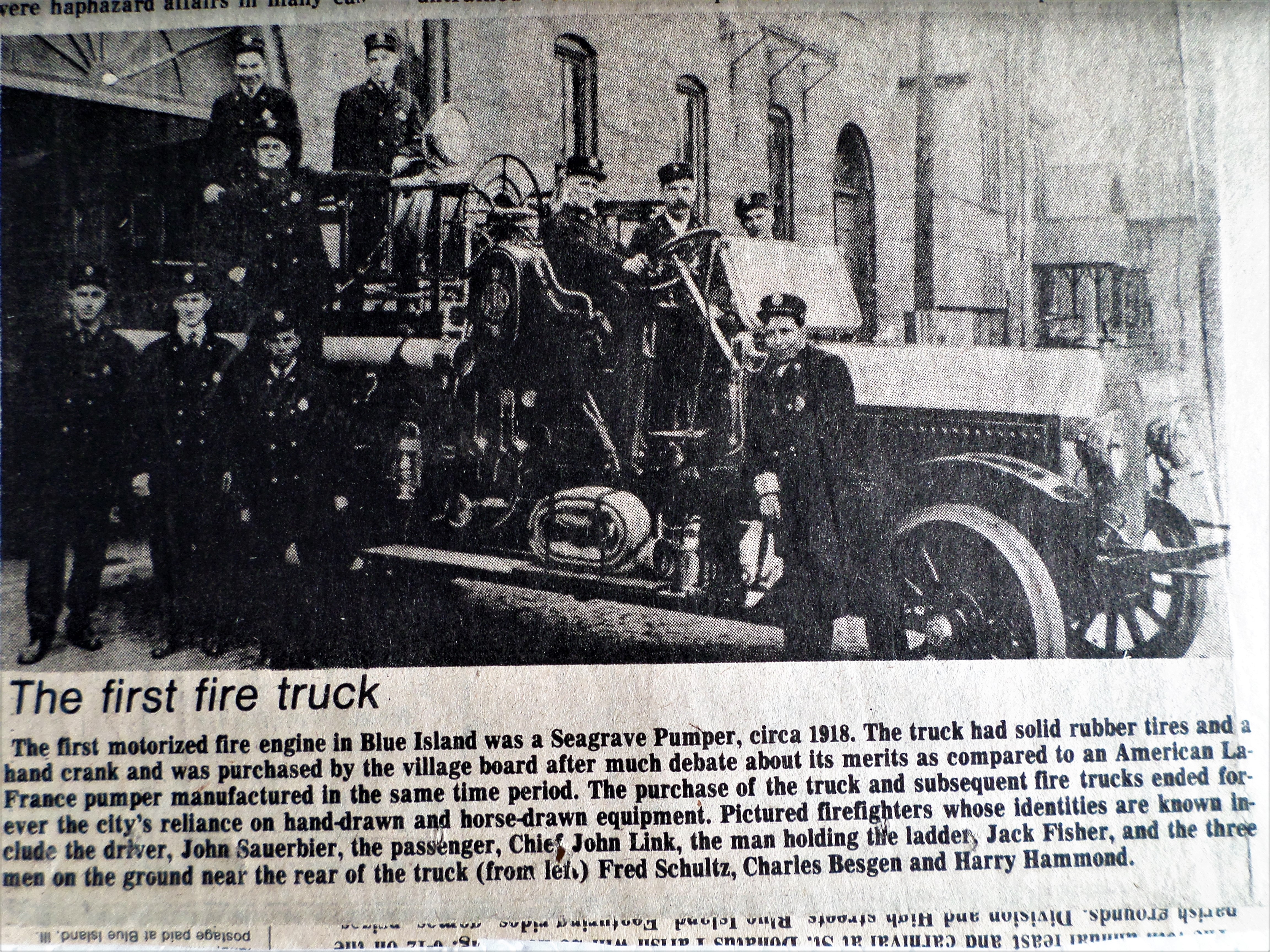 Blue Island's first motorized firetruck