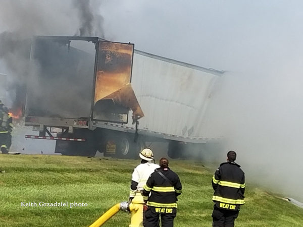 tractor-trailer destroyed by fire
