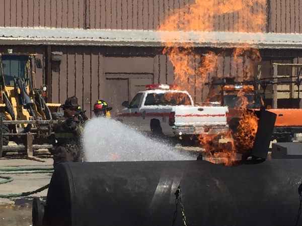 firefighter academy training with propane fire