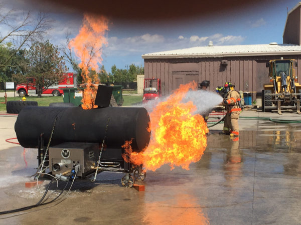 firefighter academy training with propane fire