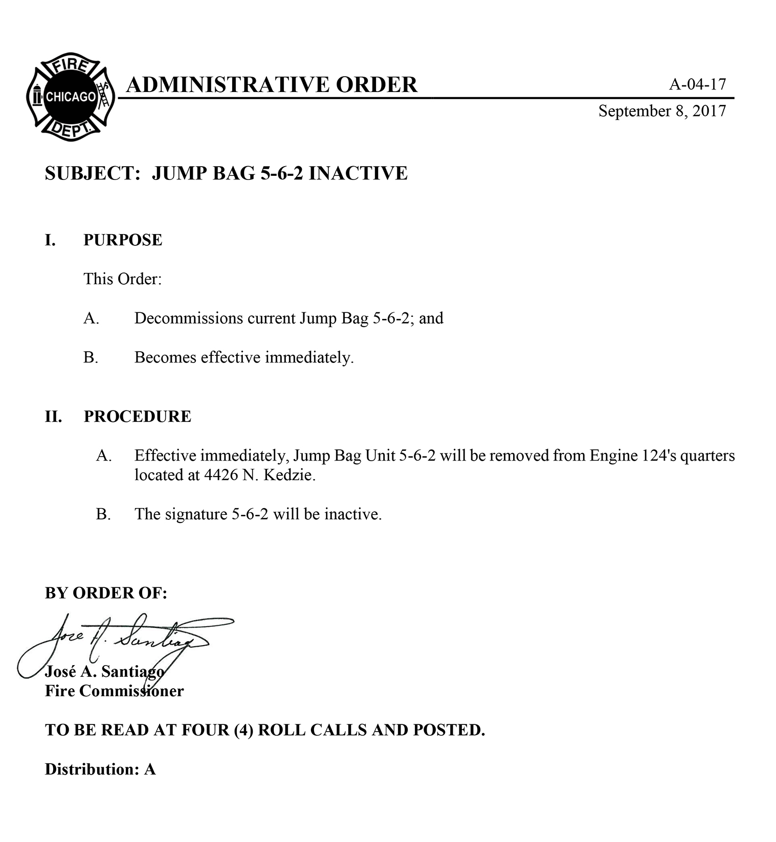 Chicago FD Administrative Order A-04-17