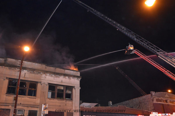 elevated master streams at commercial fire